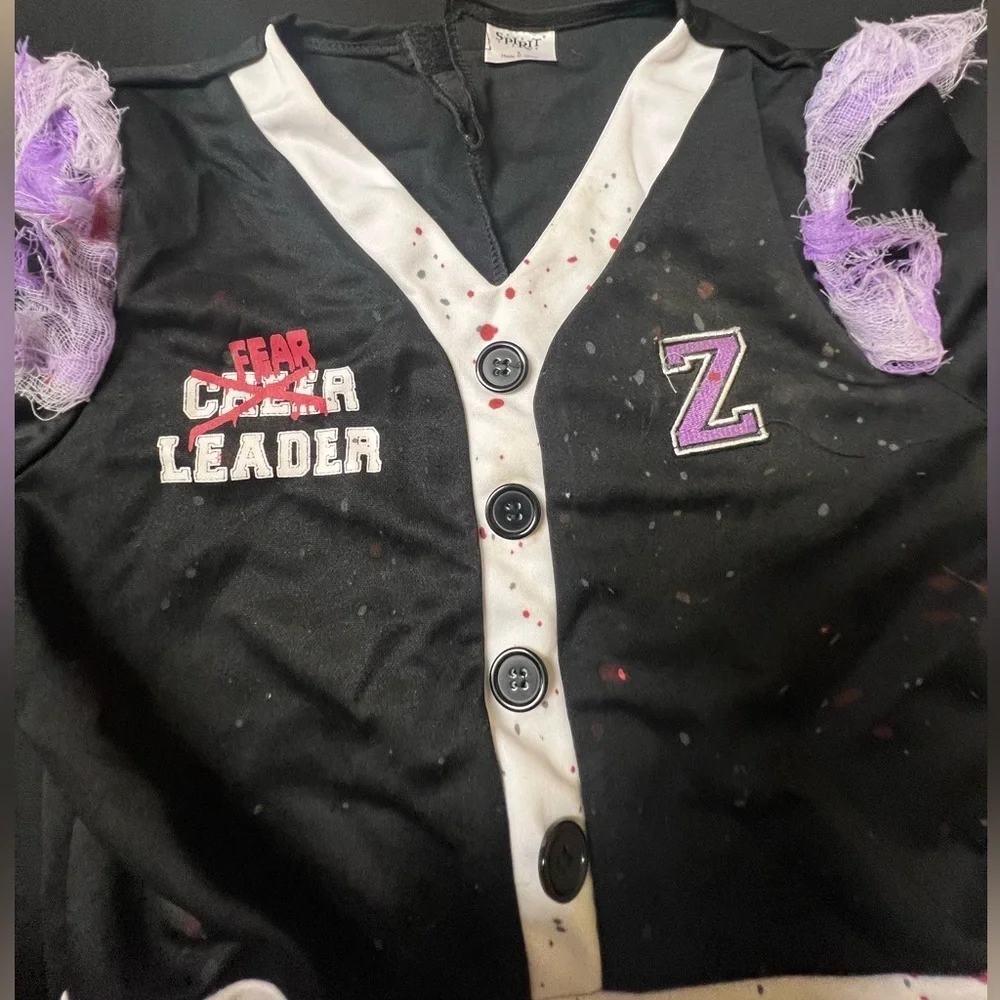 HALLOWEEN COSTUME “ZOMBIE FEAR LEADER” GIRLS SIZE LARGE 12-14 BLACK/PURPLE/GREEN